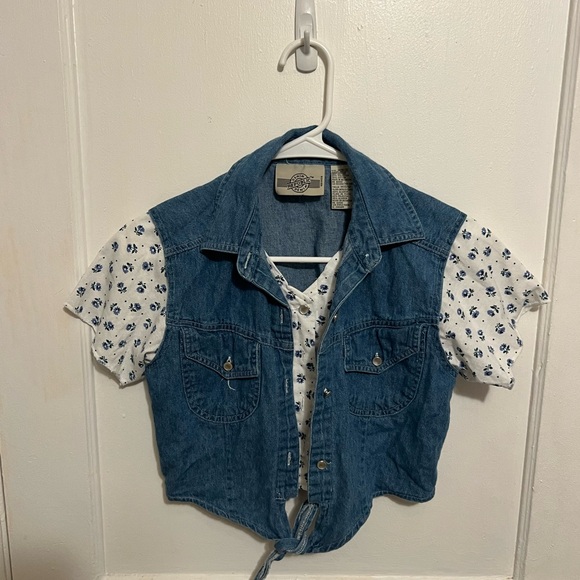 Vintage Denim Vest with Floral Blouse - Picture 1 of 8